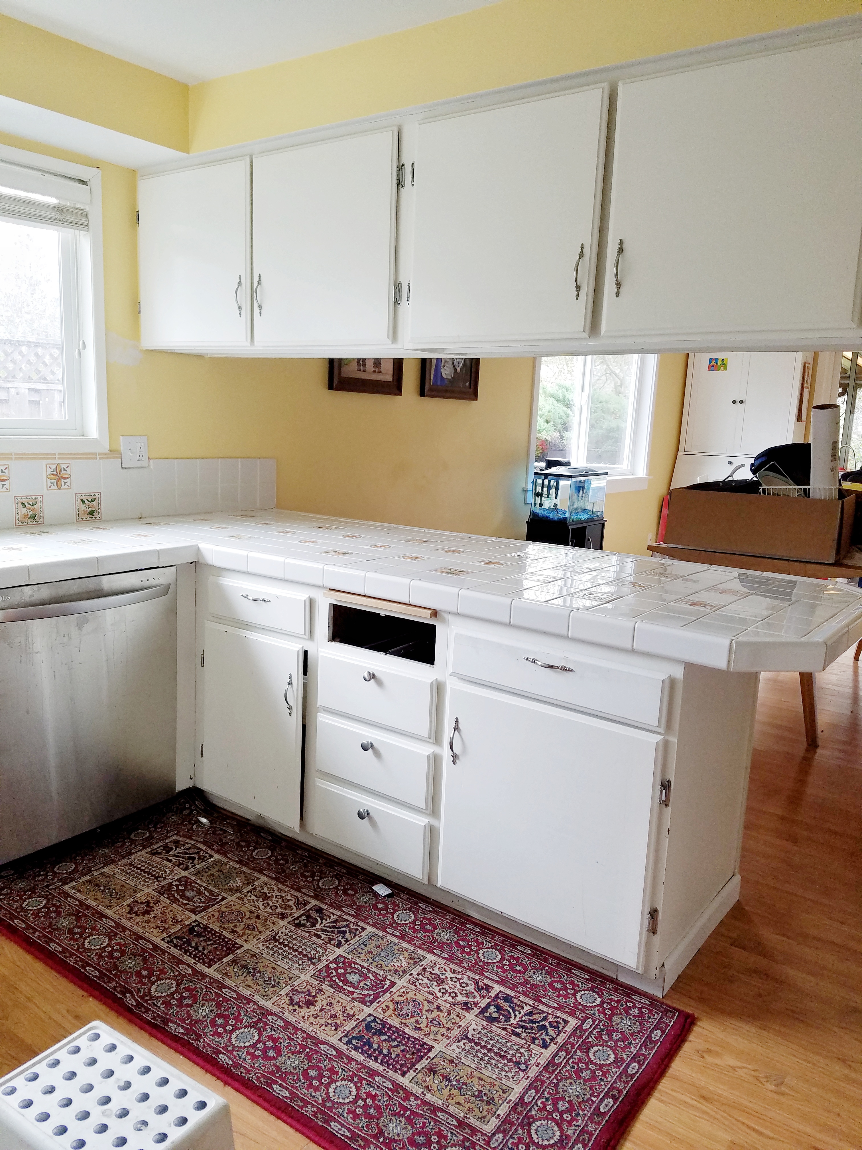 Old white kitchen cabinets