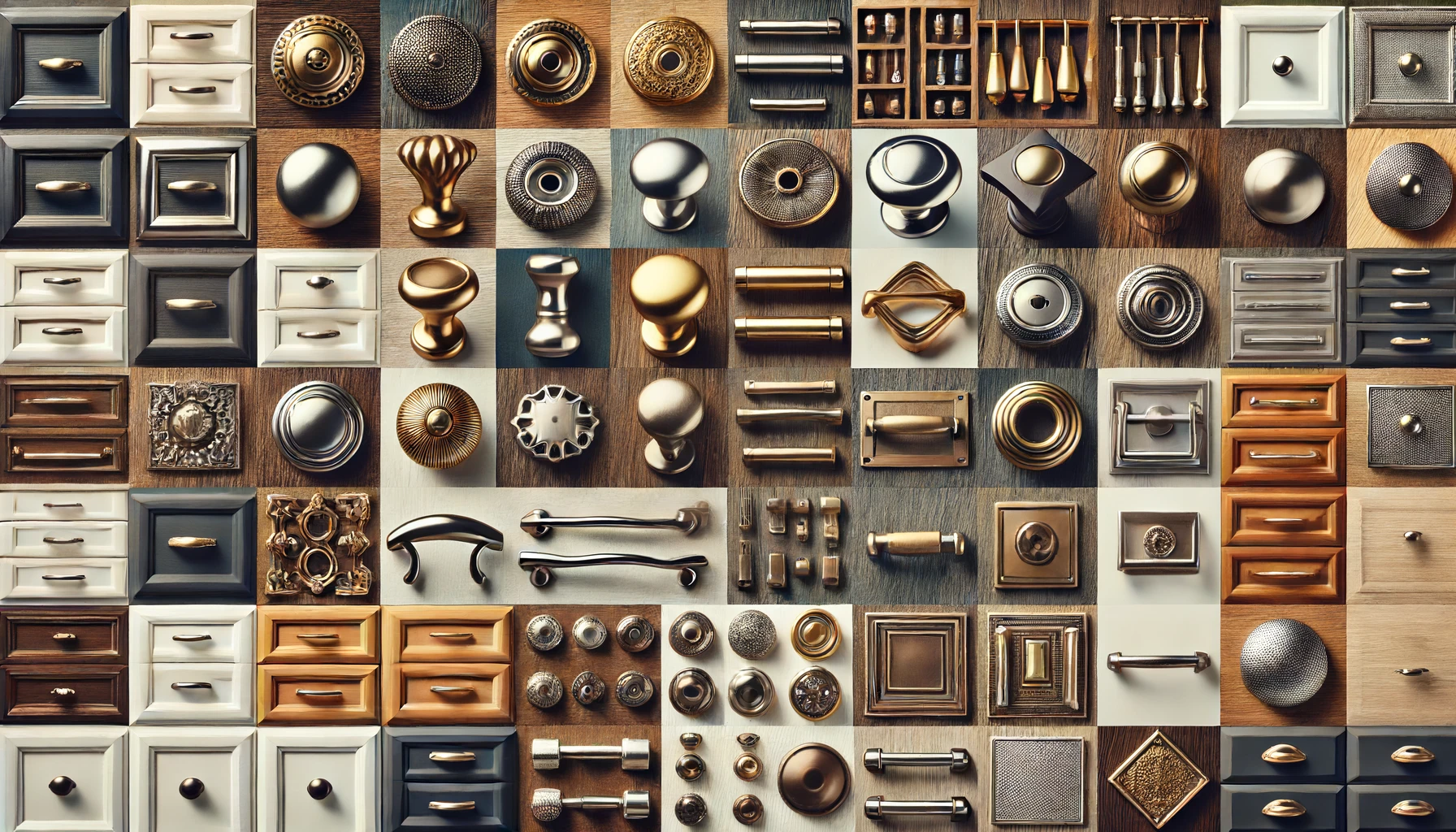 An image of various cabinet hardware for an article called "How to Choose the Perfect Hardware for Your Custom Cabinets"