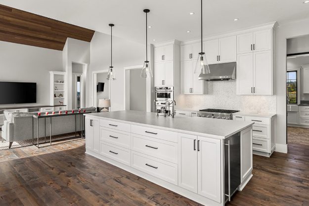 modern-white-cabinets-in-open-kitchen Modern white cabinets in an open kitchen