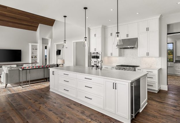 modern-white-cabinets-in-open-kitchen Modern white cabinets in an open kitchen