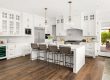 A modern white kitchen with custom cabinets in Portland, OR